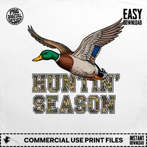 Hunting Season png, Duck Hunting Digital File, Mallard Duck Clip Art, Camo Design for Hunters, Wildlife Artwork, Hunting Graphics