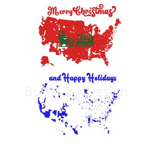 Frohe Weihnachten und frohe Feiertage USA Karte SVG und Png Design für T-Shirt, Tumbler Wrap, Sublimation und DTF Transfer Projekte, DTF Transfer