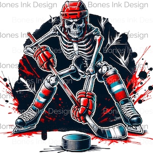 Koszulka dla dzieci z nadrukiem Dynamic Skeleton Hockey Player w czerwonym stroju, sublimacja, transfer DTF i owinięcie kubka