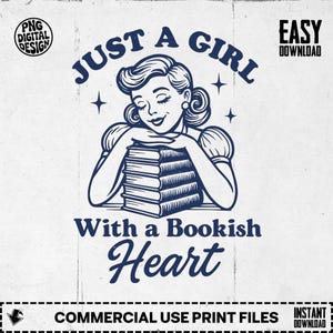 Vintage Girl Reading Clipart png, Bookish Digital Download, Retro Reader Art, Girl With Books Illustration, Book Lover Design