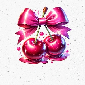 Cute Coquette Cherry PNG, Cherries DTF Sublimation Design, Cherry Clipart, Popular Trendy Cherries with Bow Digital Download, Summer PNG