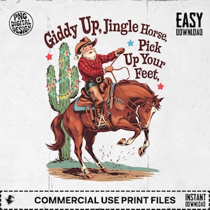 Giddy Up Jingle Horse Western Christmas Santa Instant Digital Download | Trendy Western Designs, Western PNG file, Trendy Shirt PNG Download