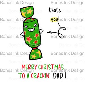 VROLIJKE KERSTDAGEN VOOR Een geweldige vader! Grappige kerstkaart met cartooncrackerontwerp voor sublimatie en het bedrukken van T-shirts, grappige kaart, png