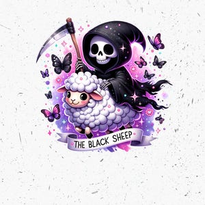 The Black Sheep PNG, Cute Sheep Clipart, Outcast Sublimation Design, Pastel Goth DTF Transfer File, Unhinged PNG, Tshirt Design, Sticker