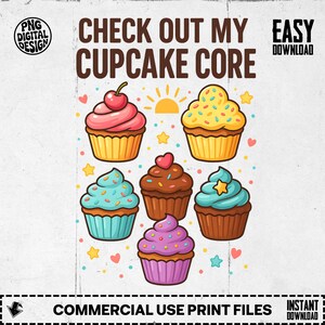 Sprawdź mój clipart Cupcake Core PNG, słodkie pobieranie cyfrowe babeczek, clipart Foodie, ilustracja babeczki Kawaii, clipart do pieczenia
