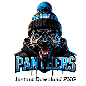トレンディなパンサーズ マスコット PNG - ビーニー帽とメガネをつけたクールなパンサーの頭 - T シャツのデザインやデジタル ダウンロードに最適、フットボール マスコット