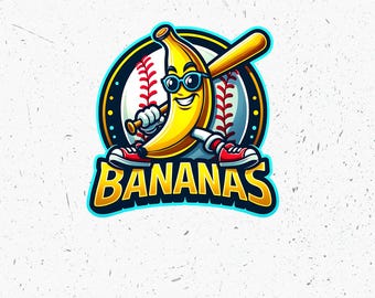 Let's Go Bananas Baseball PNG Sports Team Mascot Funny Banana Playing Baseball Sublimation Digital Download Printable Shirt Apparel