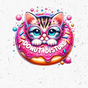 Digital,sublimation clipart png, Cat donut disturb, Kawaii kitty art, Cute animal print, Cartoon kitten, Funny graphic design