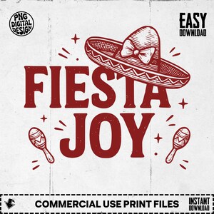 Vintage Fiesta Joy Clipart Svg, Digital Download Png, T-shirt Design Png, Mexican Hat, Maracas, Cinco de Mayo, Celebration