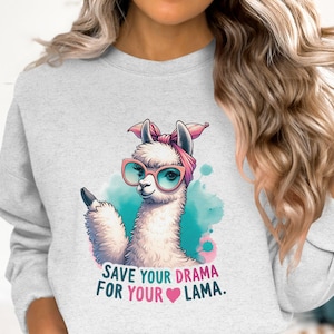 Whimsical Llama Clipart png - Save Your Drama for Your Llama - Fun T-shirt Design, Sublimation, Instant Download, DTF File