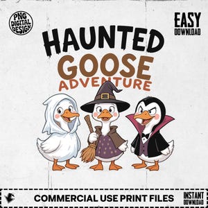 Haunted Goose Adventure Clipart png, Sublimation png, Digital Download, Halloween Goose png, Ghost Witch Vampire Goose Design
