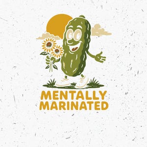 Pepinillo marinado mentalmente PNG, pepinillo de dibujos animados retro divertido, diseño de girasoles, arte genial, descarga digital, clipart lindo Svg