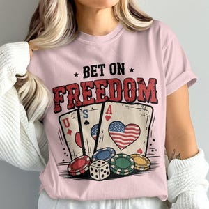 Poker USA inzet op vrijheid T-shirtontwerp digitale download png, patriottische kaarten, clipart American Casino, 4 juli ontwerp, VS png