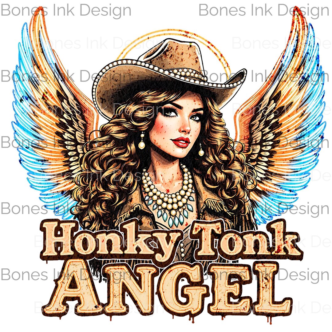 Honky Tonk ANGEL Vintage Western Cowgirl PNG Clipart for T-shirt Design ...