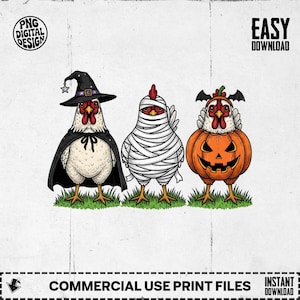Halloween Chicken Clipart, Witch Mummy Pumpkin Sublimation Png, Digital Download, Spooky Chickens, Fall, Autumn