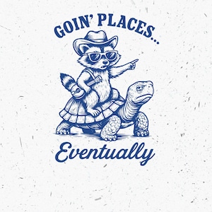 Clipart di tartaruga procione retrò, Goin Places SVG, Eventually PNG, Procione cowboy, Arte animale, Disegno di animali divertenti, Download digitale