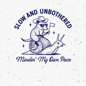 Vintage Opossum Snail SVG, Slow Unbothered PNG, Funny Animal Clipart, Mindin My Business, Digital Download for Crafts, Stickers, and More