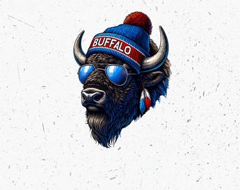 Buffalo Head Football state team mascot png clipart with BUFFALO Text for T-Shirt, Mug Wrap, and DTF Transfer Designs