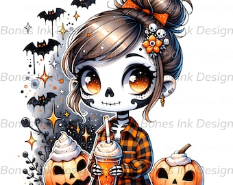 Spooky Girl Season PNG, Skeleton Halloween Clipart, Fall Sublimation Design, Cute Goth DTF Transfer Design, Tumbler Wrap, Sticker, Mug