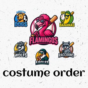Digital Mascot Logo png, ontwerp kostuumbestelling teamlogo, honkballogo, voetballogo, South Dogs, flamingo's, wolven, adelaars, wasberen, teambananen