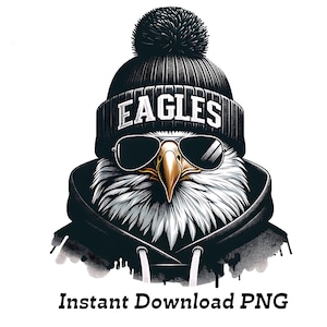 Trendy Eagles Mascot PNG for T-shirt Design - Cool Urban Eagle with Beanie and Sunglasses - Perfect for Sublimation and DTF,Football Sport