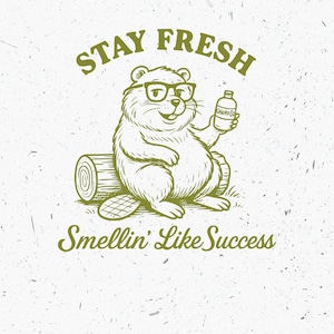 Stay Fresh Beaver PNG, zabawny szkic czystego bobra, szampon i slogan, kreskówkowe zwierzęce clipart, cyfrowe pobieranie do rękodzieła, sublimacja