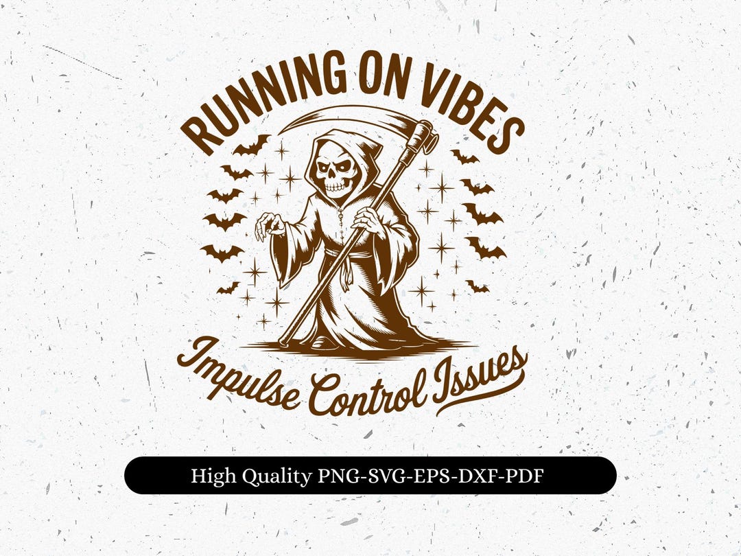 Reaper Running Running on Vibes Grim Reaper SVG, Funny Halloween PNG Clipart, Vintage ...