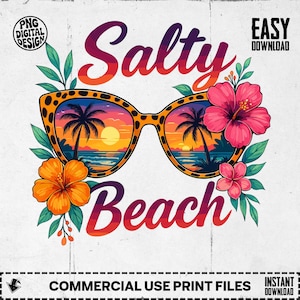 Salty Beach Digital Download,Summer Clipart png,Sunset Sunglasses Design,Tropical Flowers png,Beach Vibes,Printable Clipart,Commercial Use