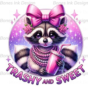 Glitter Stay Trashy and Sweet Raccoons and Opossums Squad PNG Sublimation Design for T-Shirts, Tumblers, Mugs