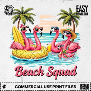 Digital Summer Png, Pink Flamingo Png, Beach Squad Clipart, Summer Vibes Download, Tropical Png, Flamingo Beach, Vacation Png, Sublimation