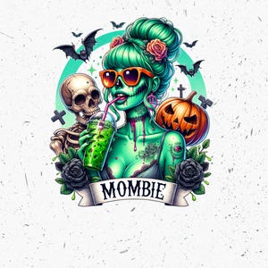 Playful Mombie Illustration PNG Clipart - Spooky Zombie Character with Vibrant Colors for T-Shirt and Sublimation Designs-DTF Transfer