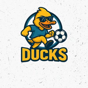 Ducks Soccer Team Logo PNG, Kids Club T-Shirt Design PNG, Sublimation PNG, Cartoon Duck Soccer Logo, Instant Download