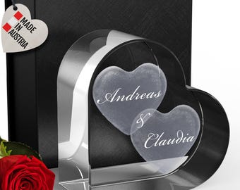 Glass heart with engraving | your names | anniversary | I love you | personalized according to your wishes 60 mm | laser engraving