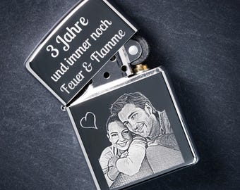 Zippo lighter with engraving & photo – Original petrol lighter personalized – Zippo gift set for men – Lighter with picture of your choice