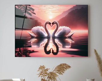 Swan Love  Printing Wall Art, Glass Poster For Living Room Decor, Abstract Wall Art, UV Printing Wall Decor, Large Wall Decors