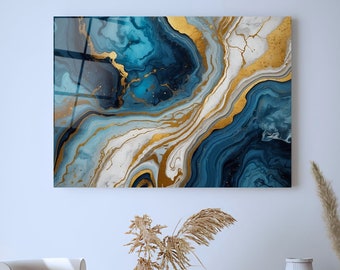 Azure Shades Glass Printing Wall Art, Glass Poster For Living Room Decor, Abstract Wall Art, UV Printing Wall Decor, Large Wall Decor