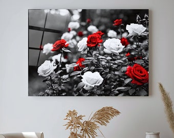 Roses Glass Print Wall Art, Glass Wall Art, UV Print Wall Decor, Glass Print Decor, Glass Art For Living Room And Office, Large Wall Decor