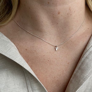 May include: A silver chain necklace with a small silver letter 'P' pendant.