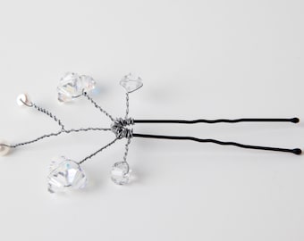 Swarovski Hair Clip, Pear Cut Crystals, White, Rhodium Plated Swarovski Hair Clip, Pear Cut Crystals, White, Rhodium  main image 3