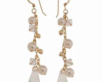 Pearl & Crystal Earrings, Swarovski pearl earrings, bridal earrings, bridal party jewelry, Swarovski pearls, Swarovski Crystals, Gold Chain