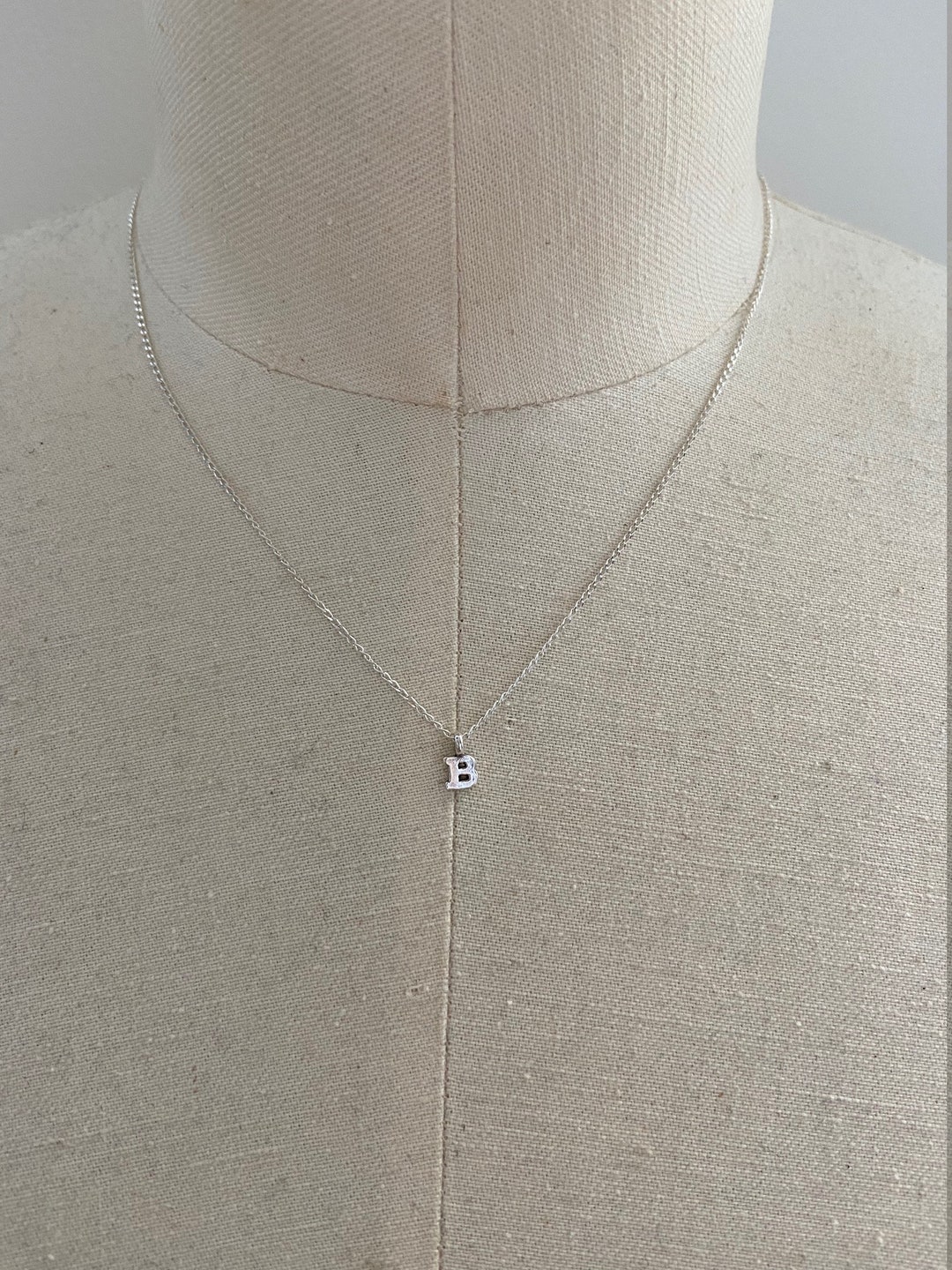 Personalized B Silver Charm, Sterling Silver Chain Necklace, Letter B