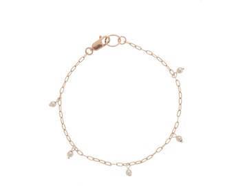 14K Rose gold bracelet with Swarovski Pearls, beaded bracelet with 3mm beads, lobster clasp, Swarovski Pearls