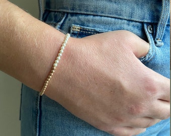 Rose Gold mini beaded bracelet, 14K RG Filled pearl beaded bracelet mini beads, lobster clasp, Round beaded bracelet, small beads