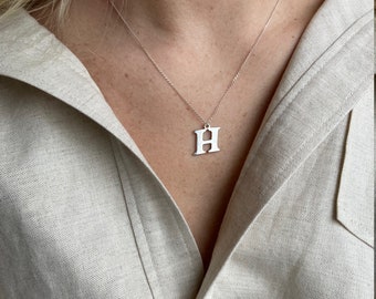 Personalized H letter necklace, Letter H Sterling Silver charm necklace, Handmade Sterling Silver Jewelry, Silver Chain Necklace, H Initial