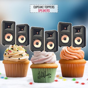 Altavoces DJ Deejay para cupcakes, decoración para fiestas infantiles, cumpleaños, galas musicales, bodas y baby showers en formato PDF.