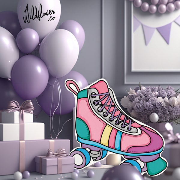 Resizeable roller blade cutout, Large skate standee, sports 70s party decor, 80s shoes Cake topper decoration, children booth prop PNG JPG