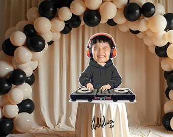 DJ Deejay custom face cutout, Disc jockey Resizable standee, party decor, Cake topper decoration, booth prop PNG PDF