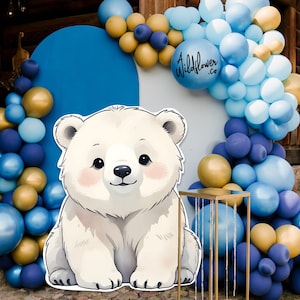 Topo de cupcake de urso polar e recorte, Suporte de animais, decoração de festa fofa, Decoração de topo de bolo, Adereço de cabine de zoológico em PNG PDF