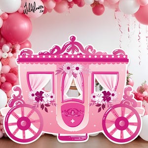 Recorte de carruaje grande, soporte de acuarela redimensionable, decoración de fiesta rosa y violeta, decoración de pastel de princesa, accesorio para niños PNG PDF