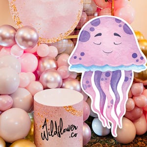 Watercolour jellyfish decor, Resizable Large under sea standee, Underwater party cutout, Cake topper decoration, ocean booth prop in PNG PDF